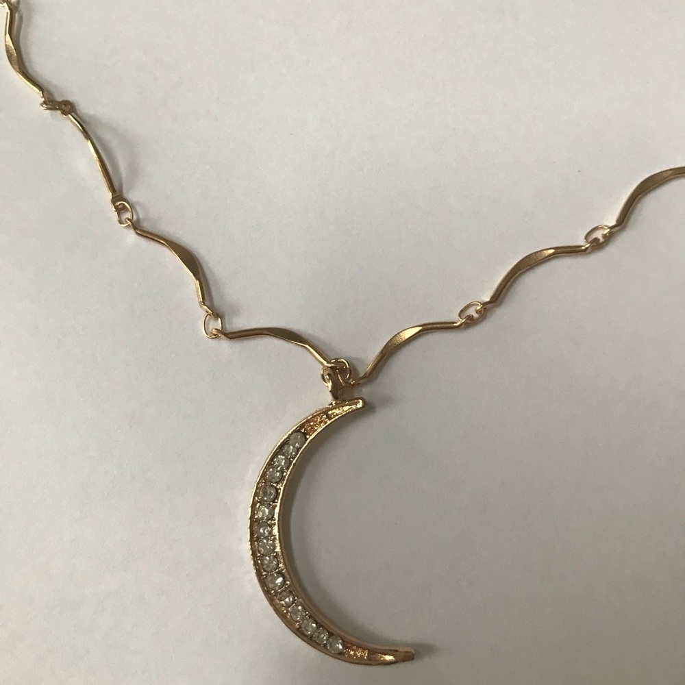 Gold or Silver Crystal Moon Dainty Necklace - Picture 2 of 2
